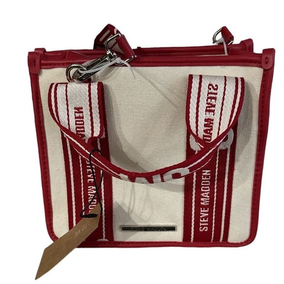 Steve Madden Tiktok Satchel Bwebber Creme Red Canvas Bag Tiktok Viral Purse NWT - Picture 1 of 16